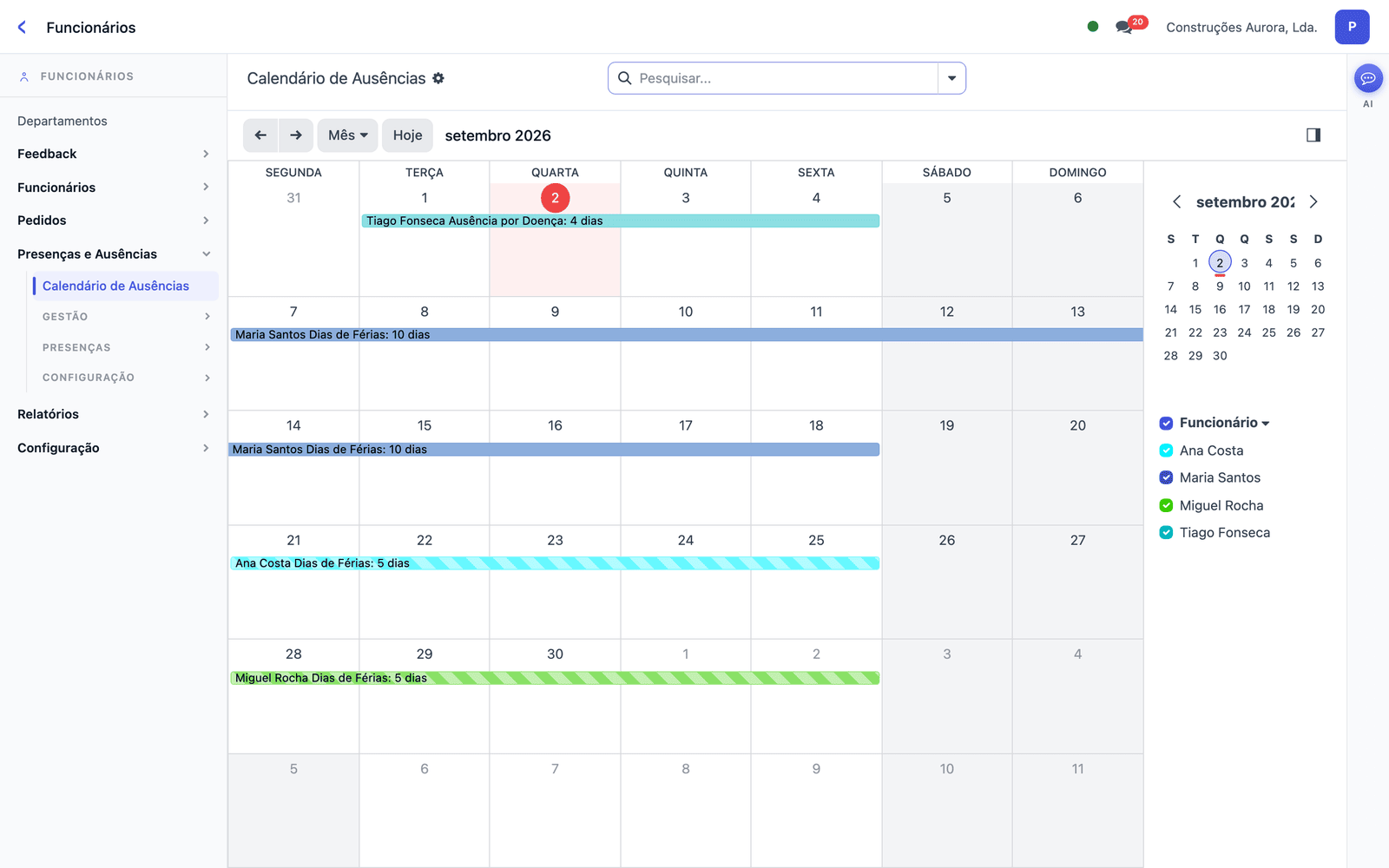 Team absence calendar