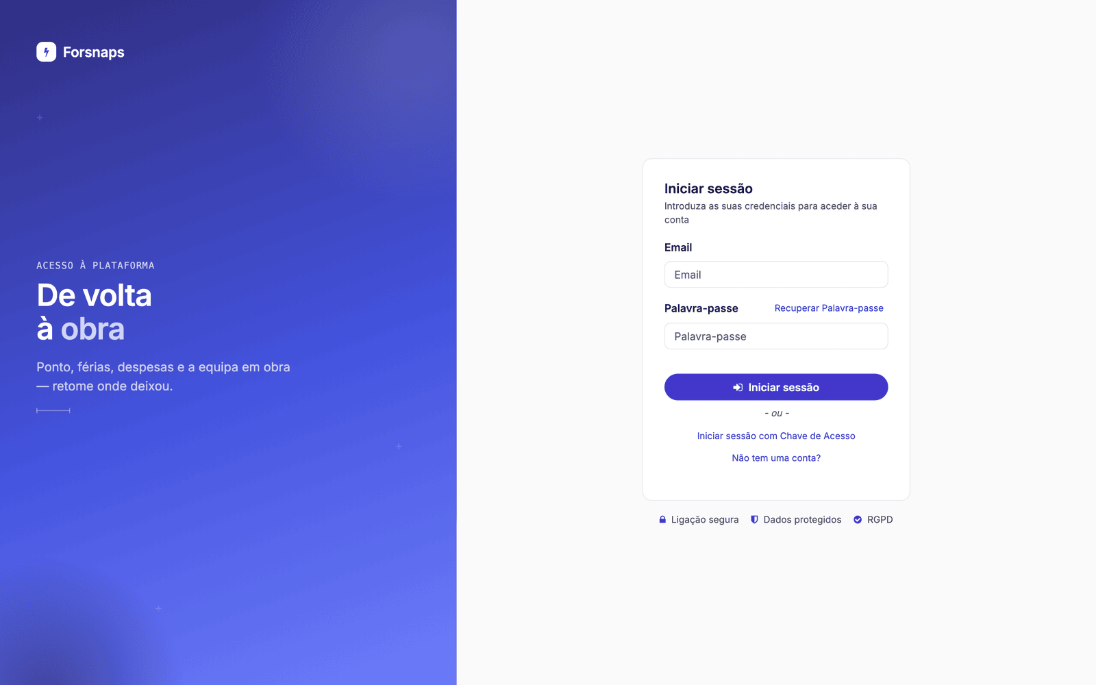 Forsnaps platform sign-in page