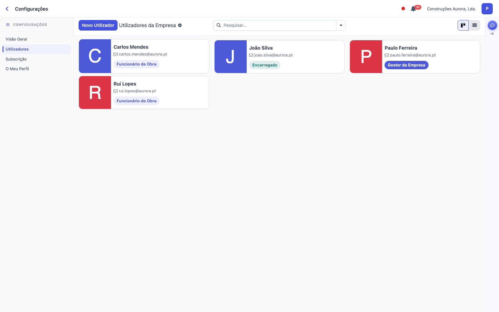 Company users by profile