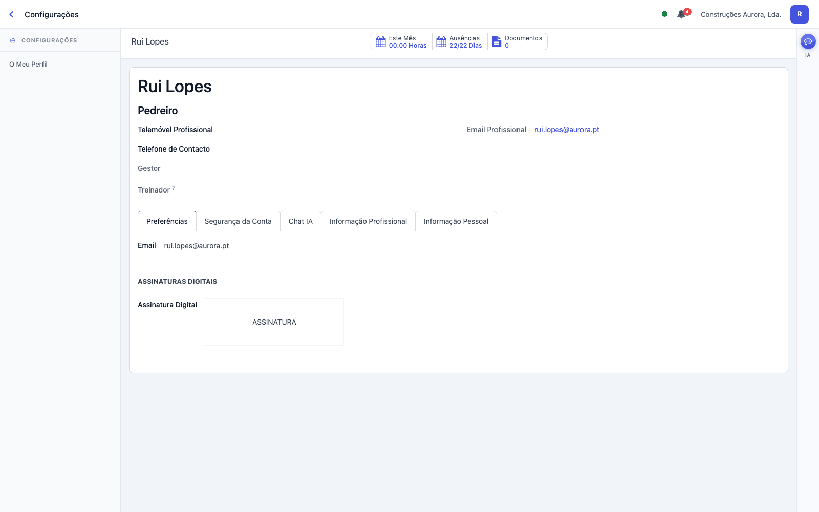 An employee's My Profile